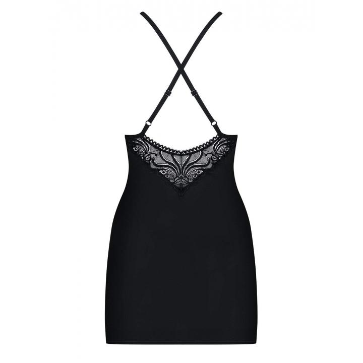 Czarna koszulka nocna Obsessive 828-CHE-1 ze stringami w komplecie