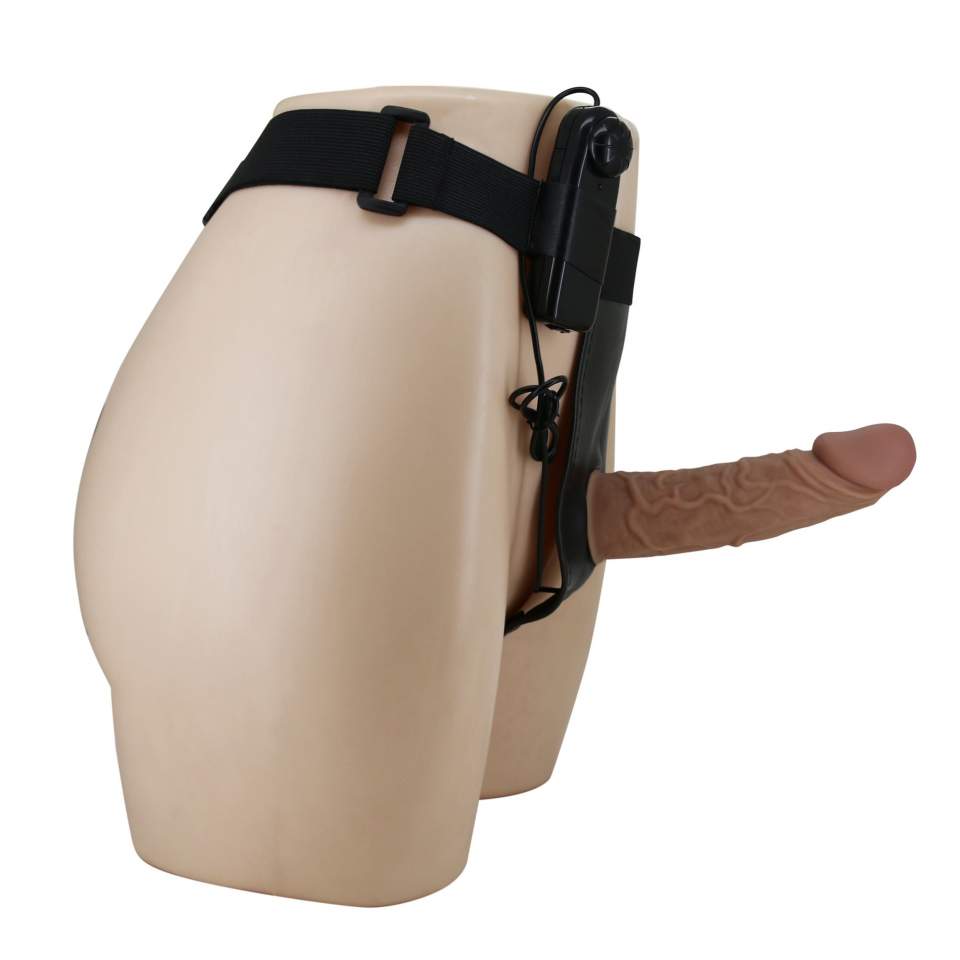 Strap-on regulowany z silikonowym czarnym dildo z wibracjami