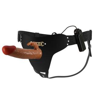 Strap-on regulowany z realistycznym dildo króliczkiem + wibracje - 19cm