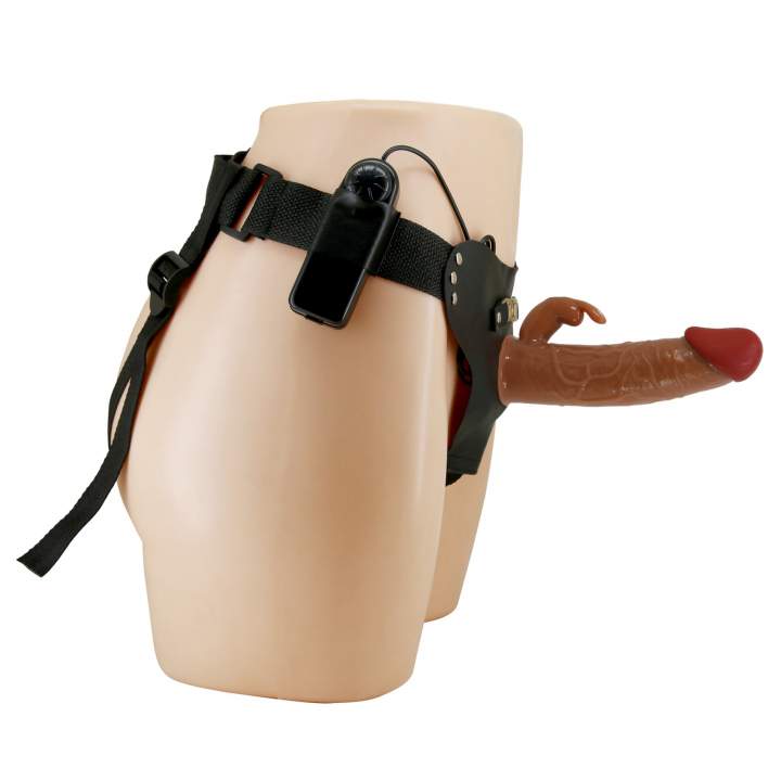 Strap-on regulowany z realistycznym dildo króliczkiem + wibracje