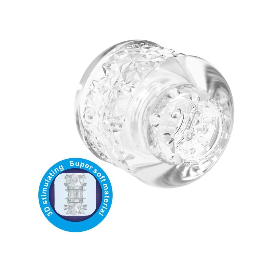 Transparentny masturbator dla mężczyzn z ciasnym kanał z dziesiątkami miękkich wypustek 01