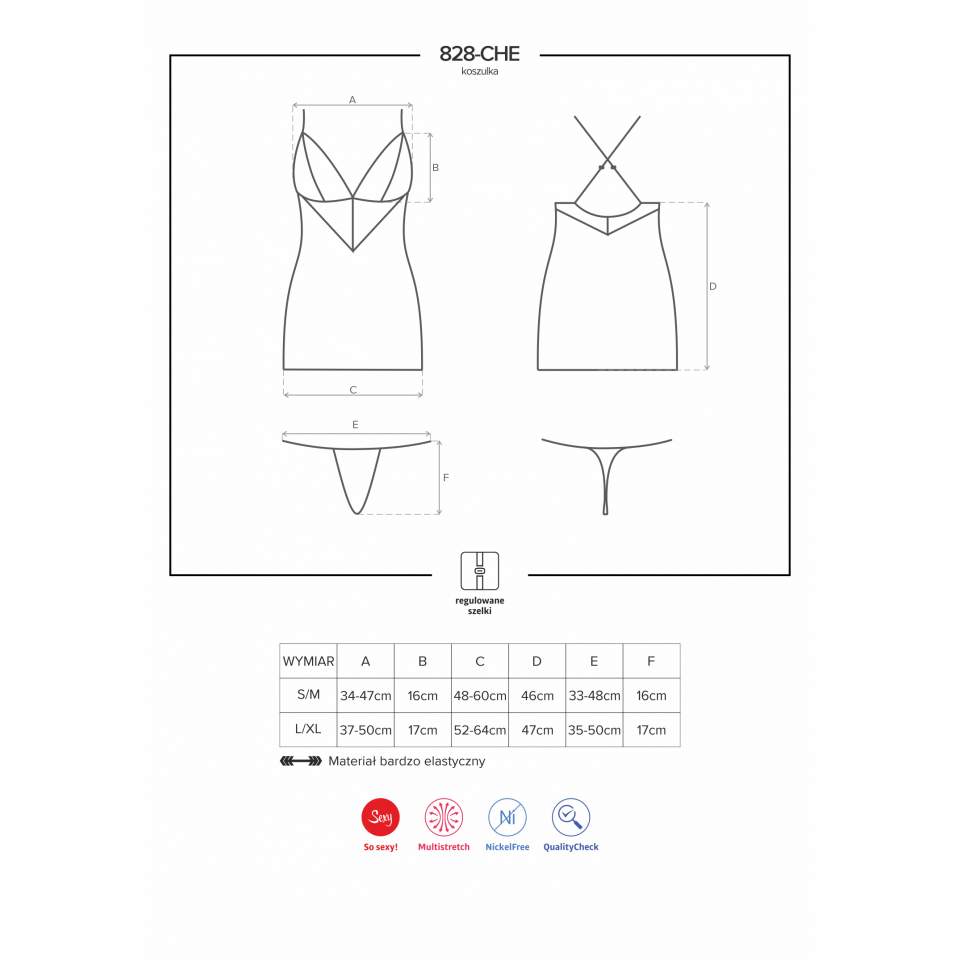 Czarna koszulka nocna Obsessive 828-CHE-1 ze stringami w komplecie