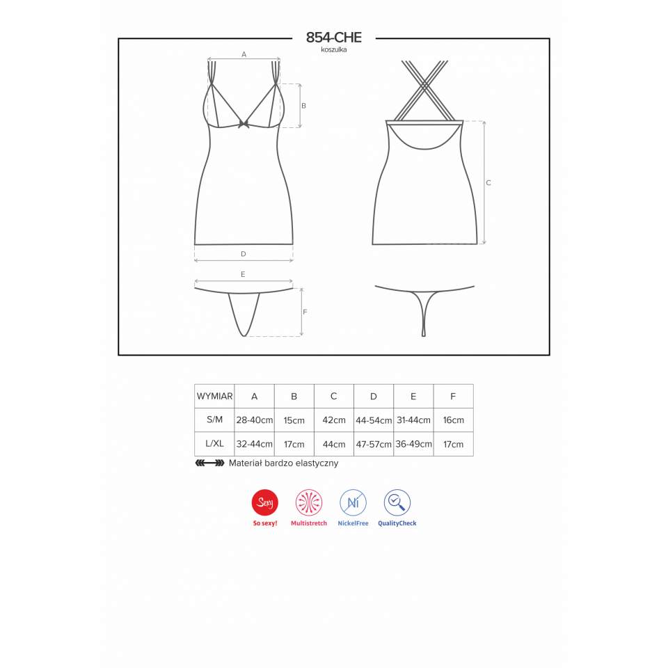 Czarna koszulka nocna Obsessive 854-CHE-1 ze stringi w komplecie