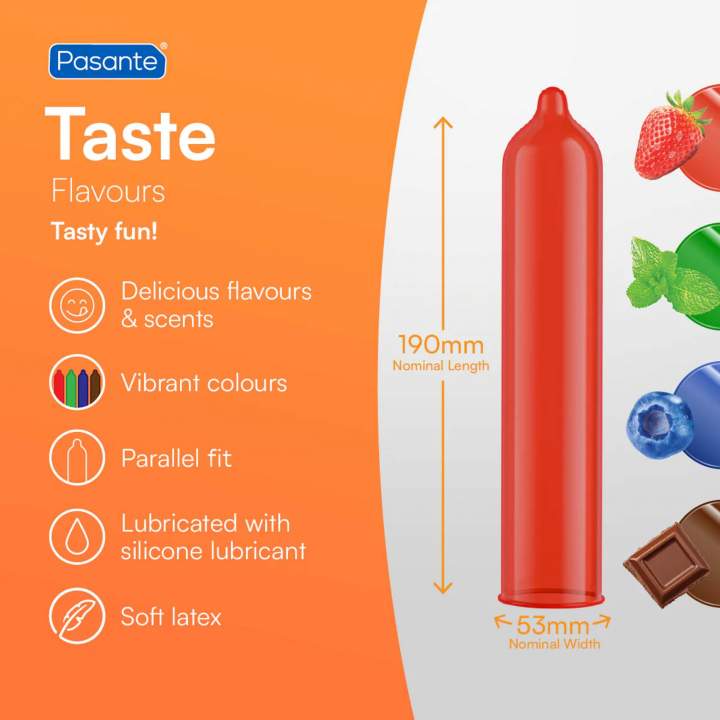 Pasante Taste – Kolorowe prezerwatywy smakowe: 3 sztuki