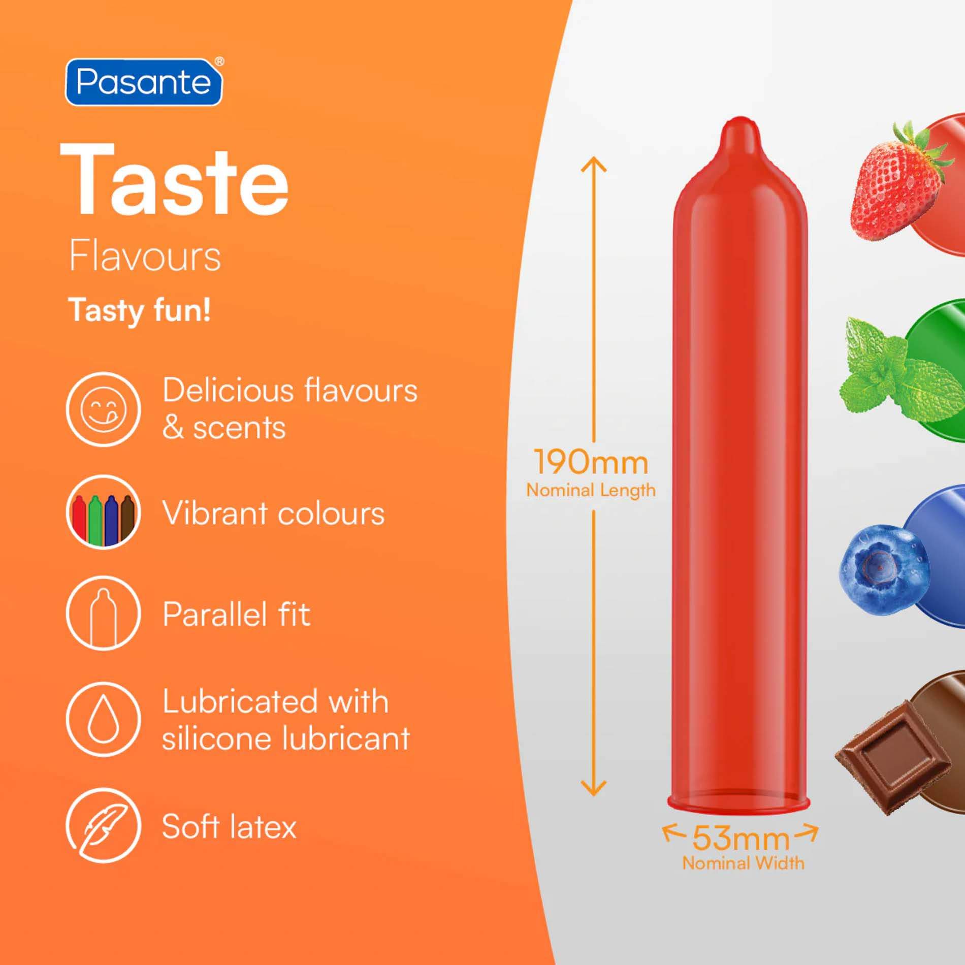Pasante Taste – Kolorowe prezerwatywy smakowe: 3 sztuki