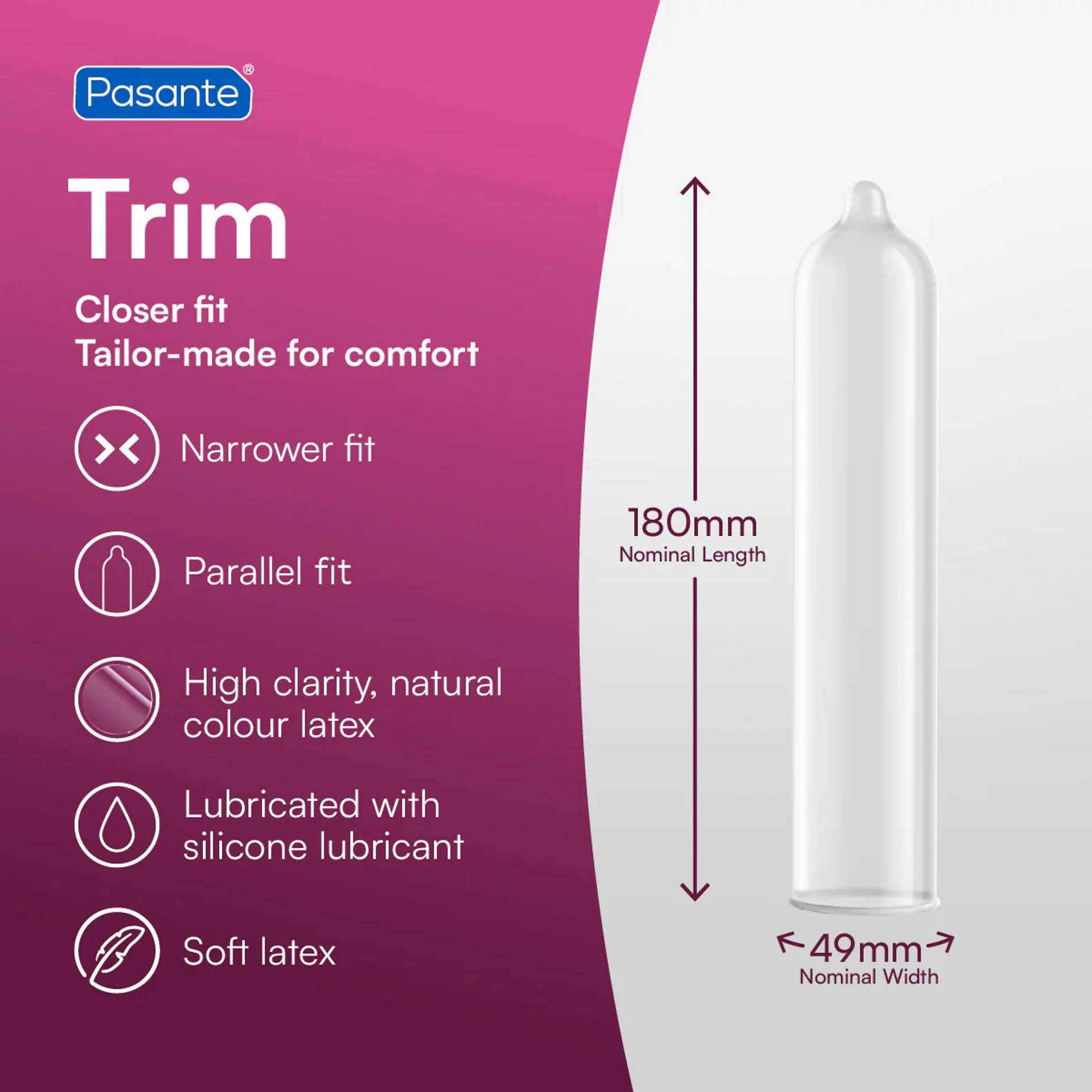 Pasante Trim – prezerwatywy zwężane: 3 sztuki