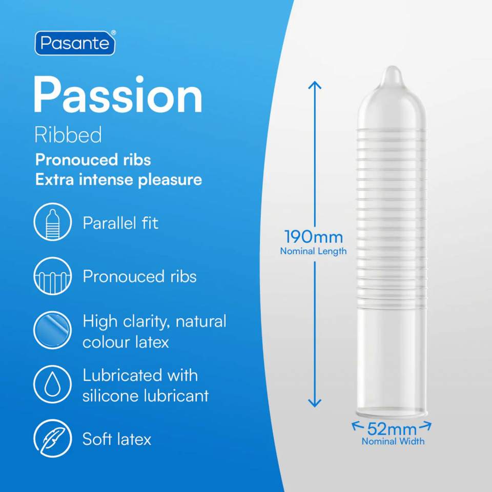 Pasante Ribbed Passion – prezerwatywy stymulujące: 3 sztuki