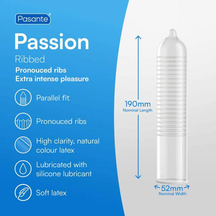 Pasante Ribbed Passion – prezerwatywy stymulujące: 3 sztuki