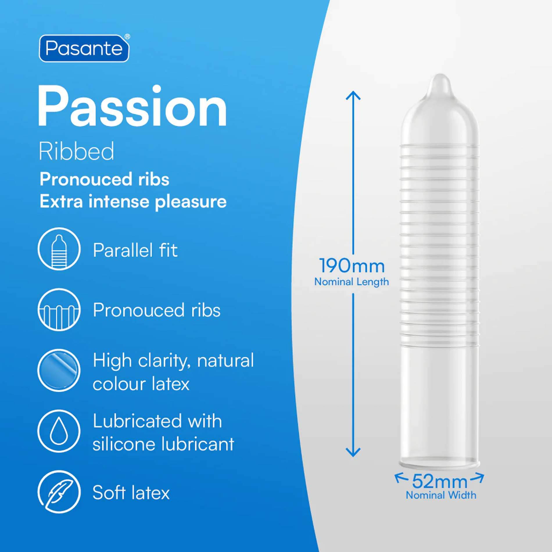 Pasante Ribbed Passion – prezerwatywy stymulujące: 3 sztuki