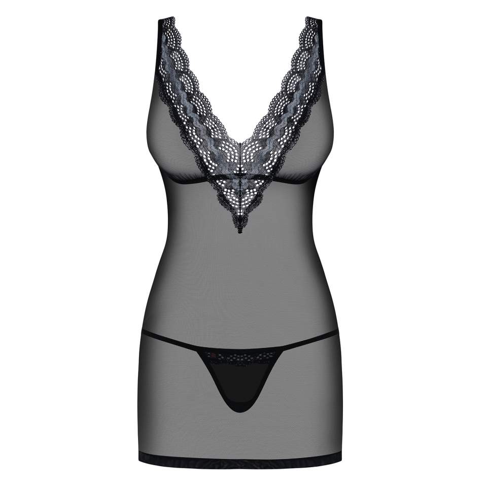 Zmysłowa czarna koszulka Obsessive 869-CHE-1 + stringi