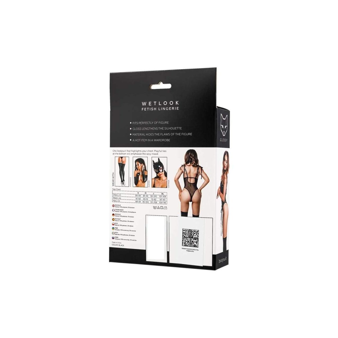 Czarne seksowe body z materiału typu Wetlook marki Glossy