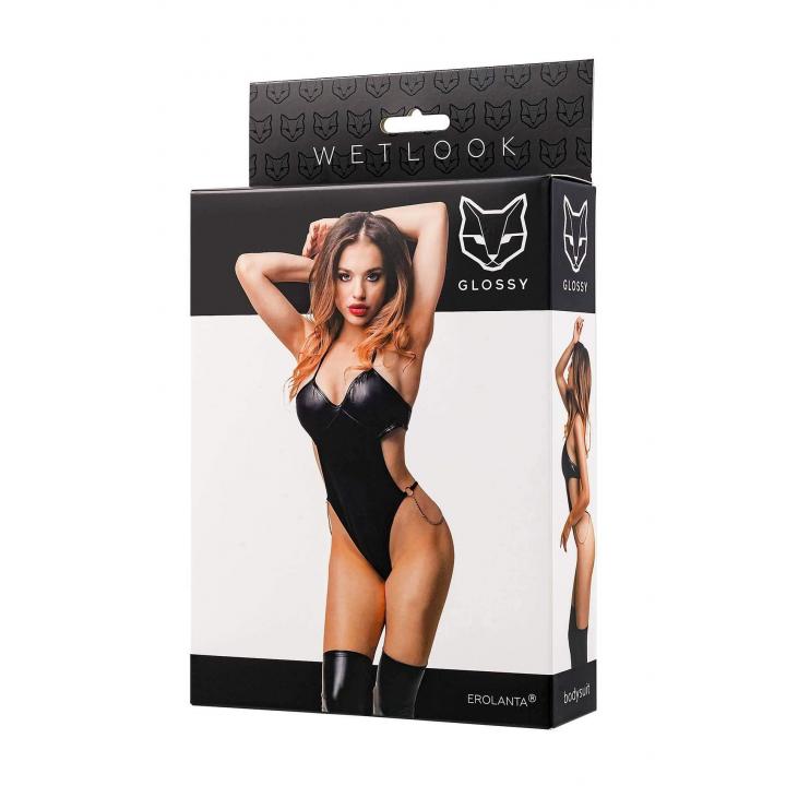 Kuszące czarne body z dodatkiem łańcuszka marki Glossy