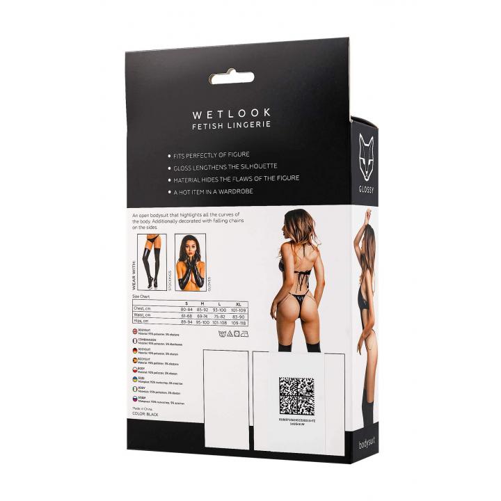 Kuszące czarne body z dodatkiem łańcuszka marki Glossy