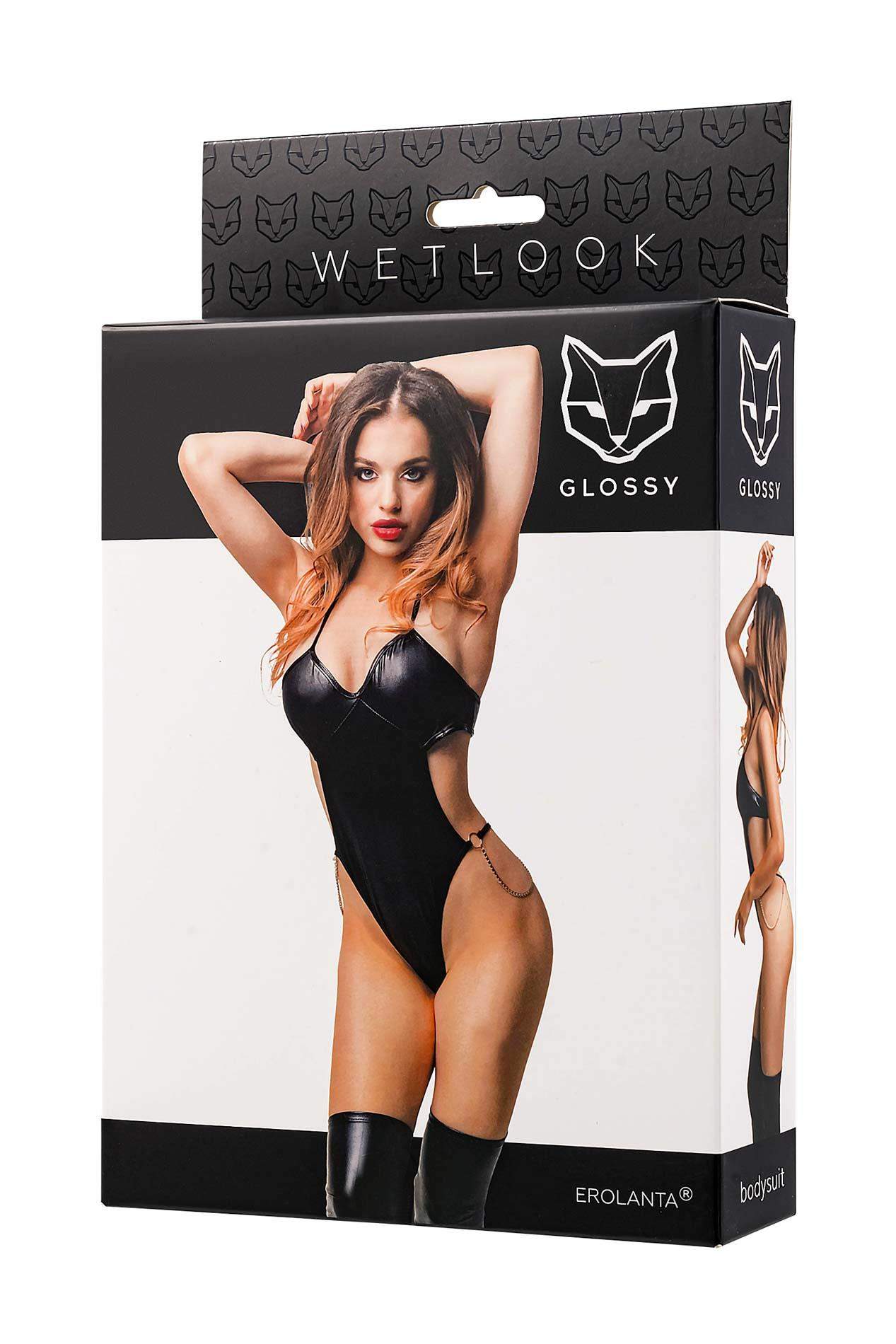 Kuszące czarne body z dodatkiem łańcuszka marki Glossy