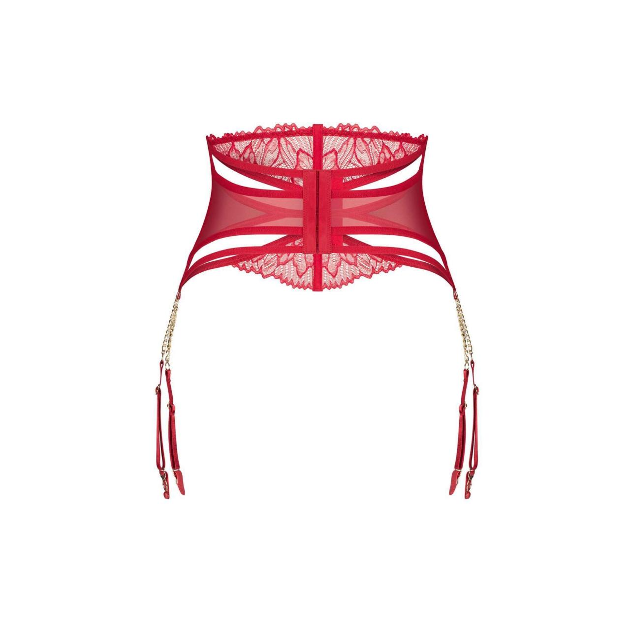 Zmysłowy pas do pończoch w kolorze czerwonym z ozdobym łańcuszkiem Obsessive Matildea
