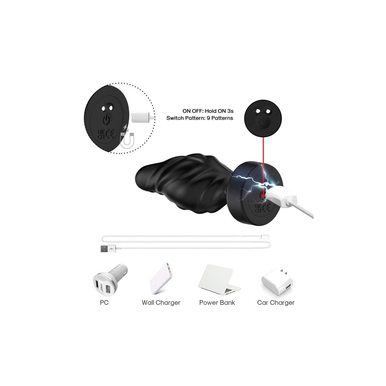 Dyskretny korek analny, wykonany z silikonu- 9 trybów wibracji