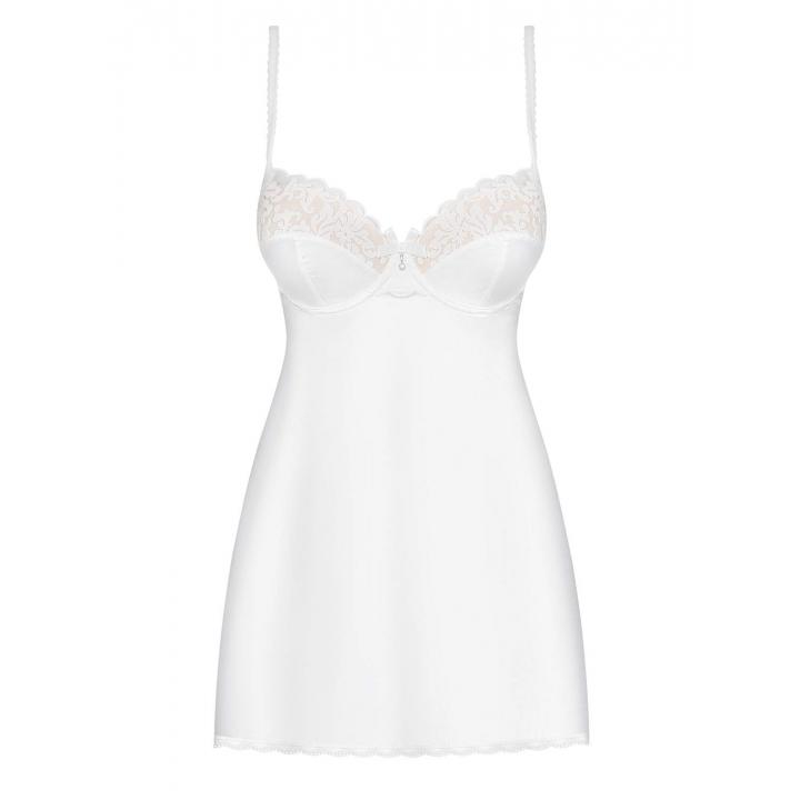 Biała koszulka nocna Obsessive 871-CHE-2 ze stringami w komplecie