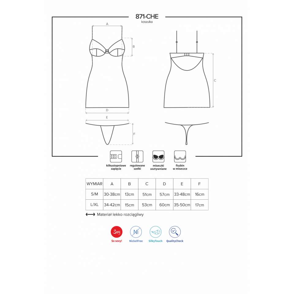 Biała koszulka nocna Obsessive 871-CHE-2 ze stringami w komplecie