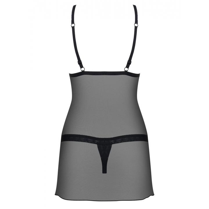 Sexy czarna koszulka Obsessive 865-CHE-1 ze stringami w komplecie
