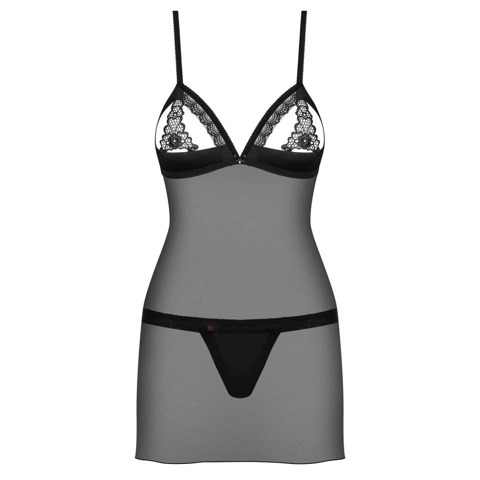 Sexy czarna koszulka Obsessive 865-CHE-1 ze stringami w komplecie