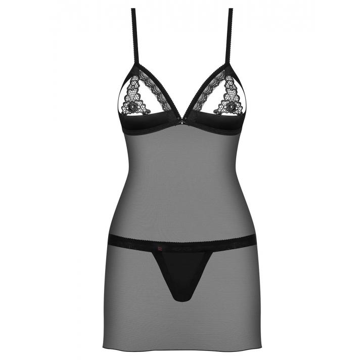 Sexy czarna koszulka Obsessive 865-CHE-1 ze stringami w komplecie