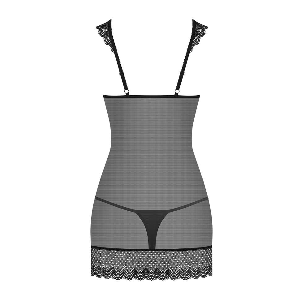 Czarna koszulka Obsessive 857-CHE-1 z koronkową kolią + stringi