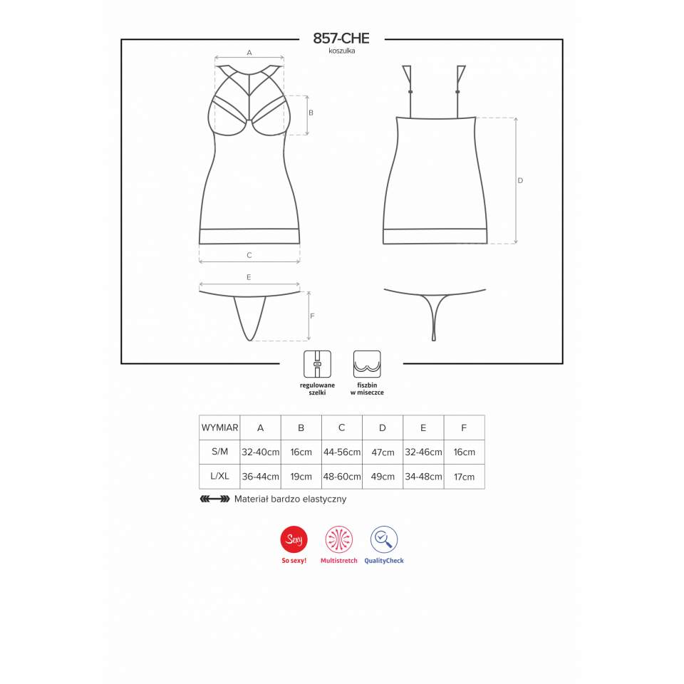 Czarna koszulka Obsessive 857-CHE-1 z koronkową kolią + stringi