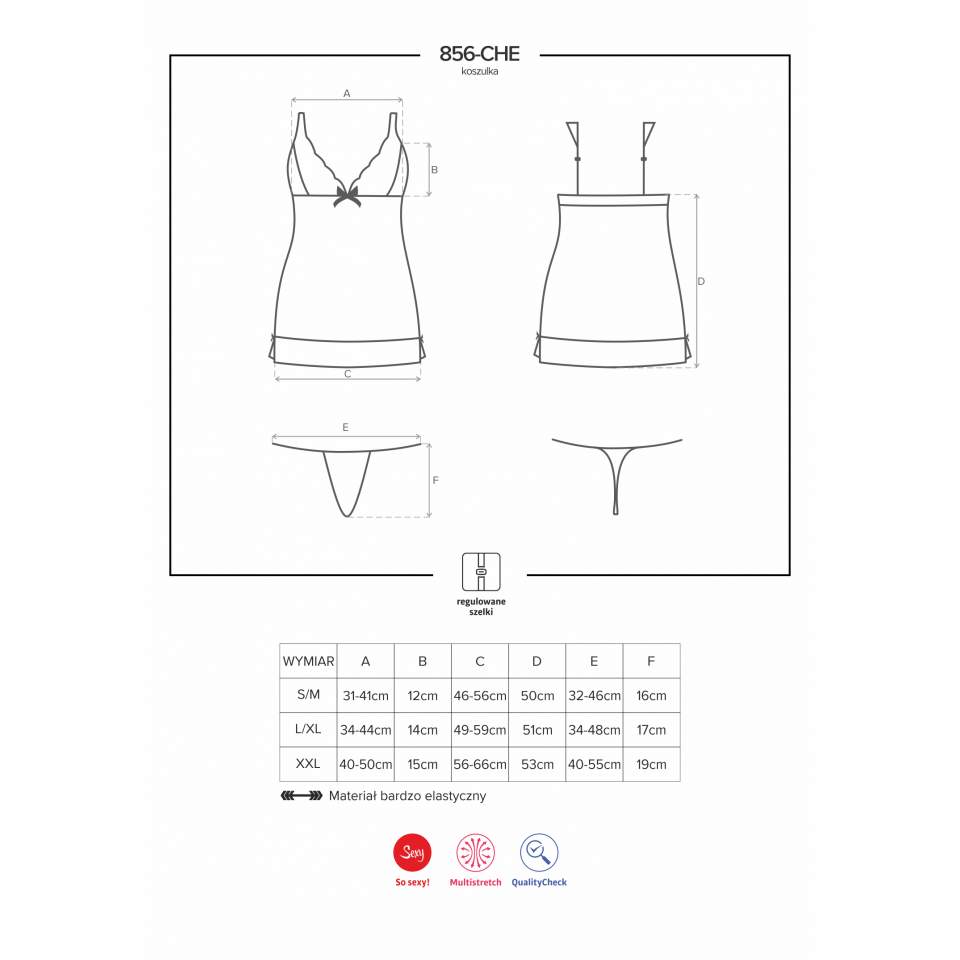 Zmysłowa czarna koszulka Obsessive 856-CHE-1 z kwiatową koronką + stringi