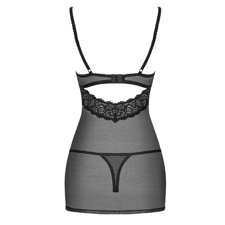 Czarna koronkowo-siateczkowa nocna koszulka Obsessive 852-CHE-1