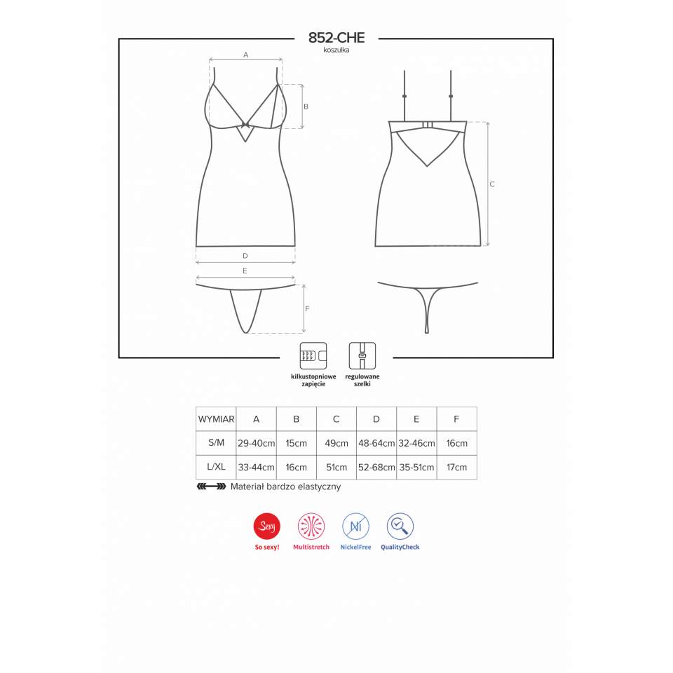 Czarna koronkowo-siateczkowa nocna koszulka Obsessive 852-CHE-1