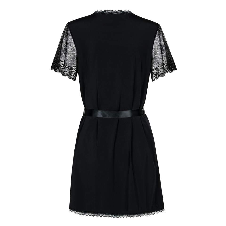 Klasyczny czarny szlafrok Obsessive Miamor ze stringami w komplecie