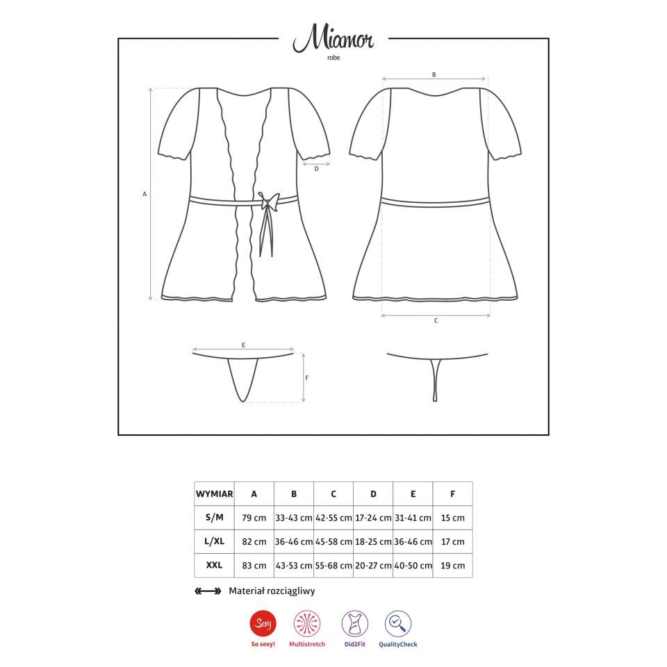 Klasyczny czarny szlafrok Obsessive Miamor ze stringami w komplecie