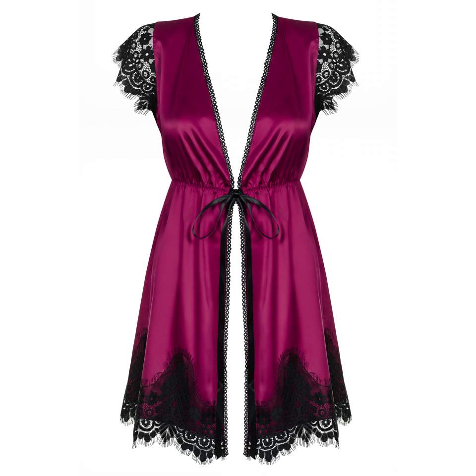 Elegancki różowy szlafrok Obsessive z koronką 861-PEI-5 + stringi