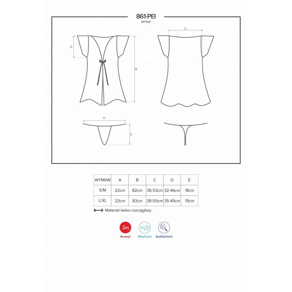 Elegancki różowy szlafrok Obsessive z koronką 861-PEI-5 + stringi