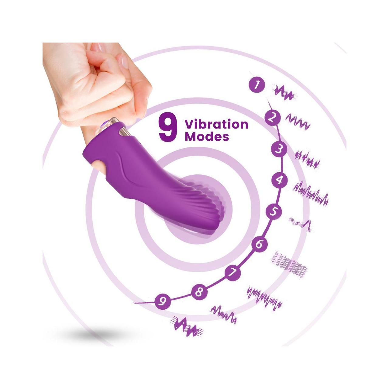 Zmysłowy wibrator na palec wykonany z silikonu do stymulacji punktu G- 9 funkcji wibracji w kolorze fioletowym