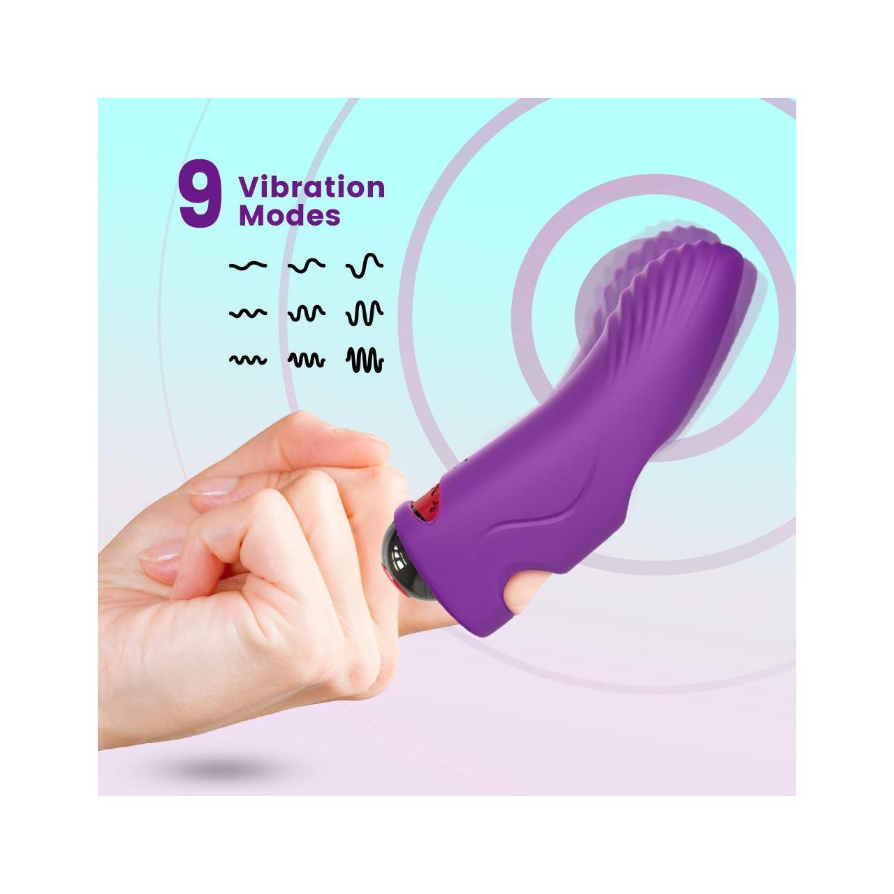Zmysłowy wibrator na palec wykonany z silikonu do stymulacji punktu G- 9 funkcji wibracji w kolorze fioletowym