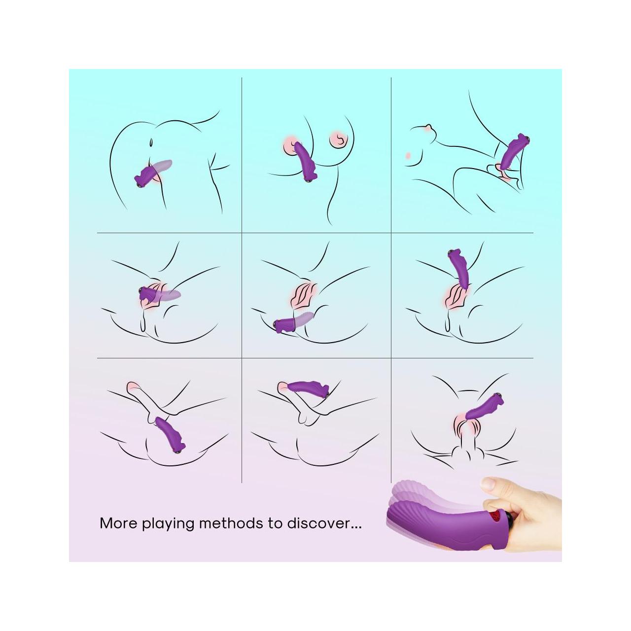Zmysłowy wibrator na palec wykonany z silikonu do stymulacji punktu G- 9 funkcji wibracji w kolorze fioletowym