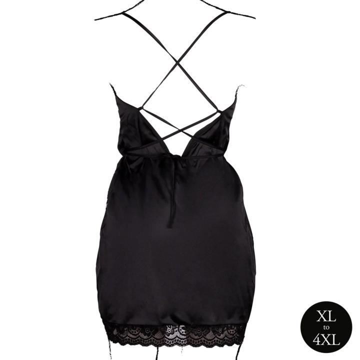 Czarna seksowma koszula nocna z paseczkami na placach XL-4XL