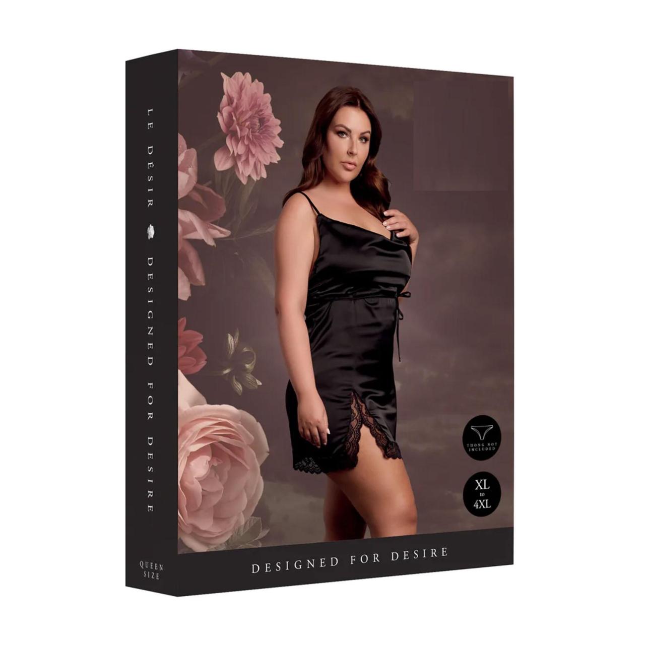 Czarna seksowma koszula nocna z paseczkami na placach XL-4XL