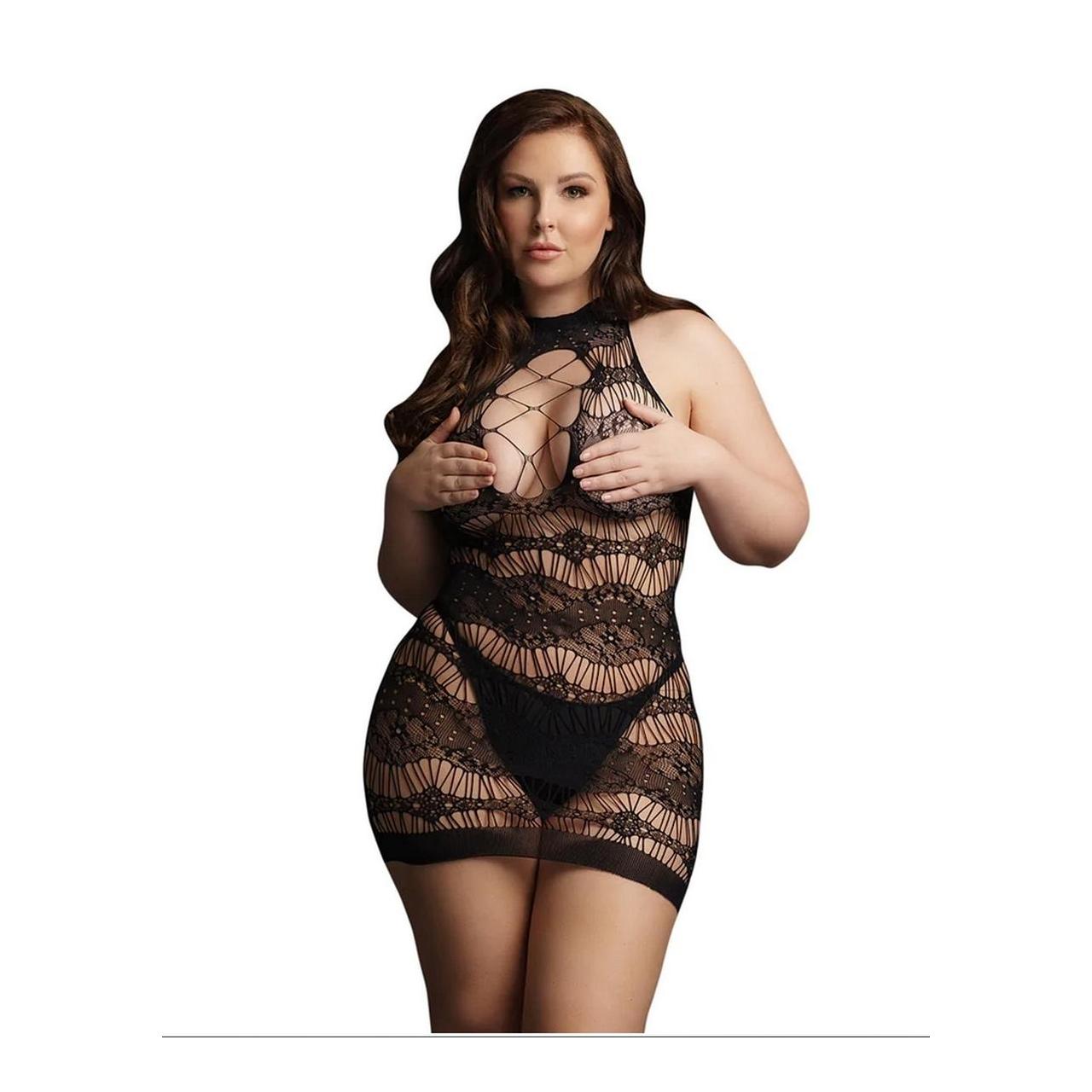 Seksowna mini sukienka siateczkowa w kolorze czarnym XL-4XL