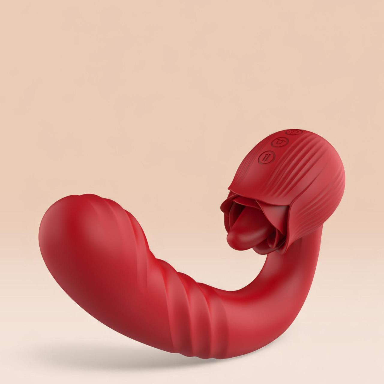 Innowacyjny wibrator 2w1 z ruchem posuwistym i ruchomym języczkiem