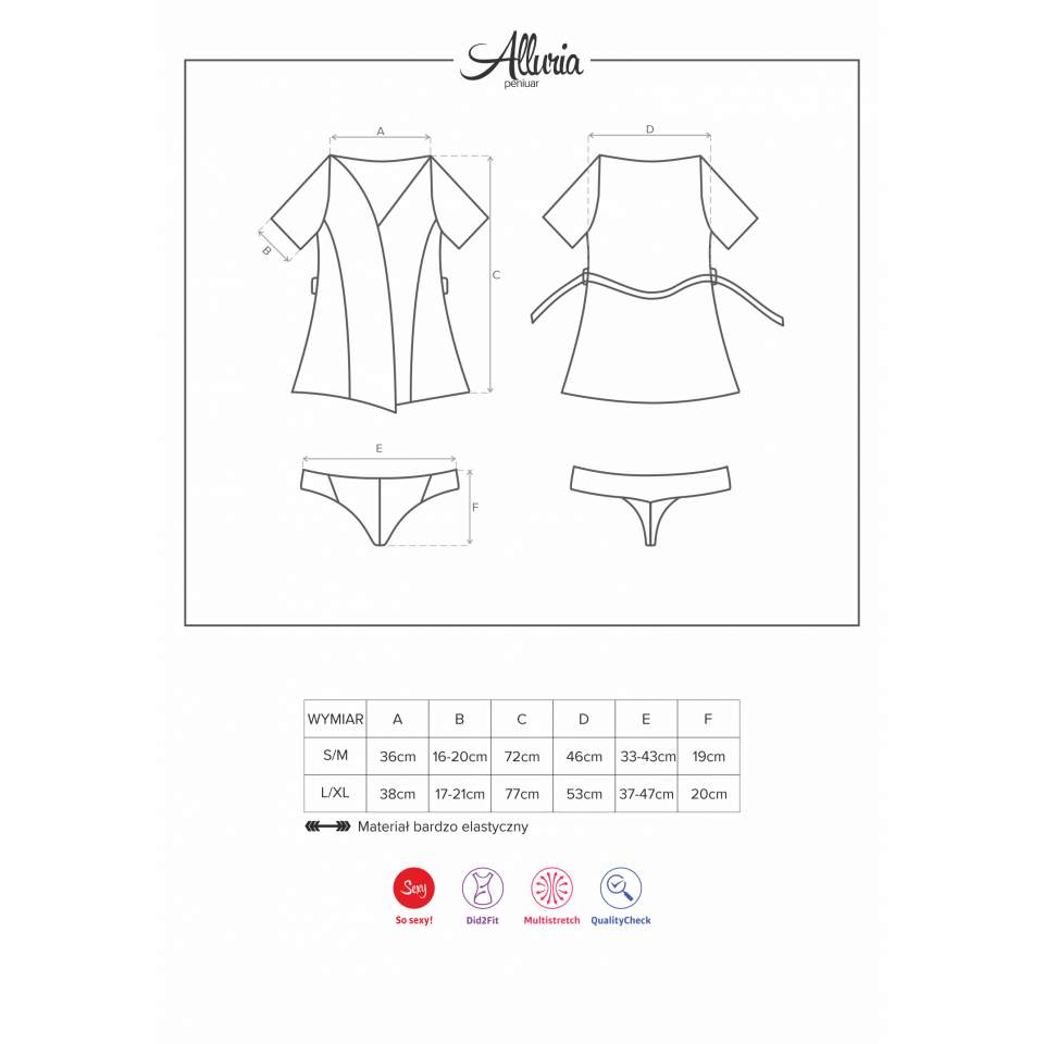 Czarny szlafrok Obsessive Alluria w komplecie ze stringami