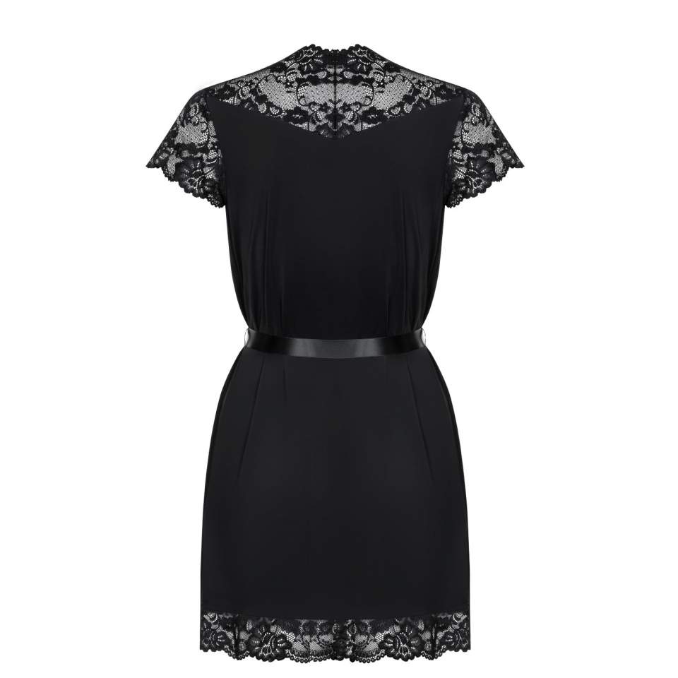 Czarny szlafrok Obsessive 810-PEI w komplecie ze stringami