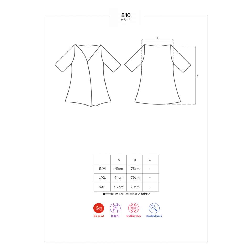 Czarny szlafrok Obsessive 810-PEI w komplecie ze stringami