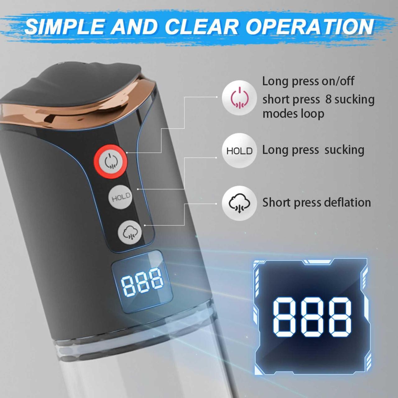 Pompka do powiększania Penisa dla mężczyzn z funcją ssania - 8 trybów