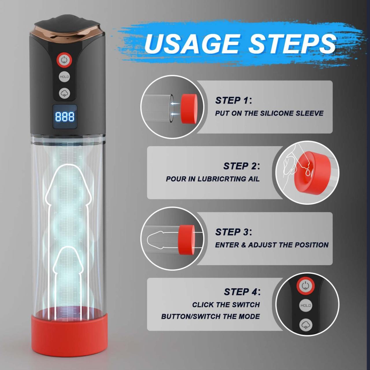 Pompka do powiększania Penisa dla mężczyzn z funcją ssania - 8 trybów