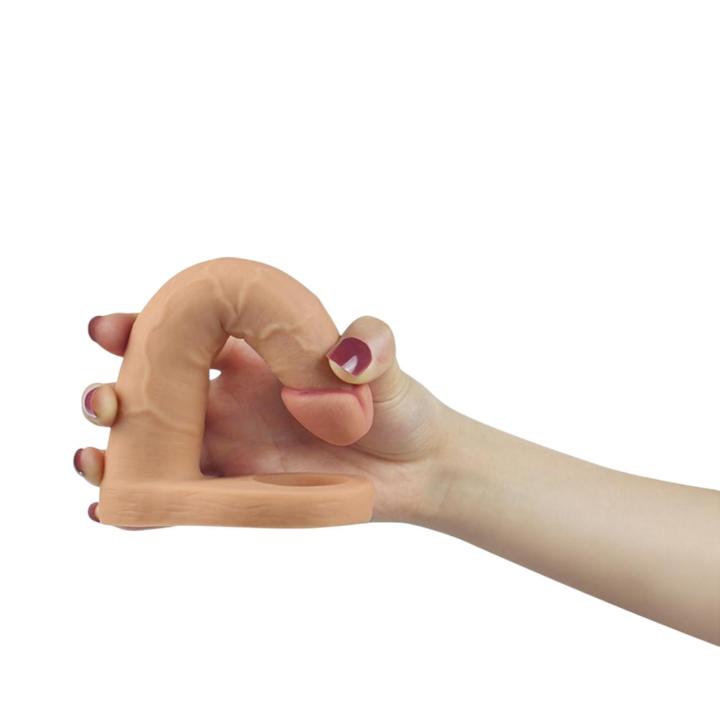 Realistyczne wibrujące dildo analne z paskiem typu strap-on - 16cm