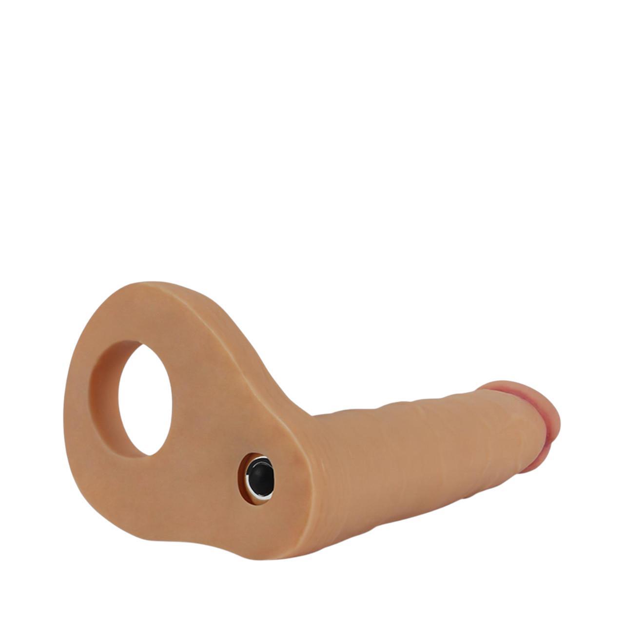 Realistyczne wibrujące dildo analne z paskiem typu strap-on - 16cm