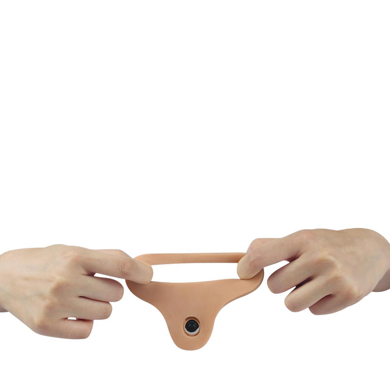 Realistyczne wibrujące dildo analne z paskiem typu strap-on - 16cm