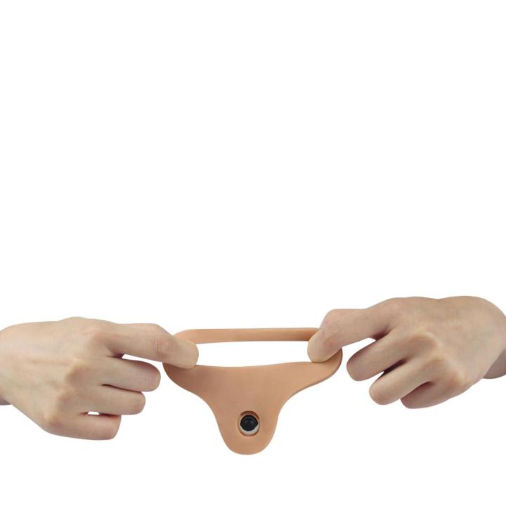 Realistyczne wibrujące dildo analne z paskiem typu strap-on - 16cm